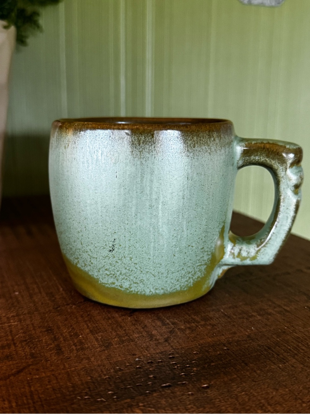 Frankoma Glazed Clay Pottery Coffee Mug Prairie Green Brown Earthy Handmade